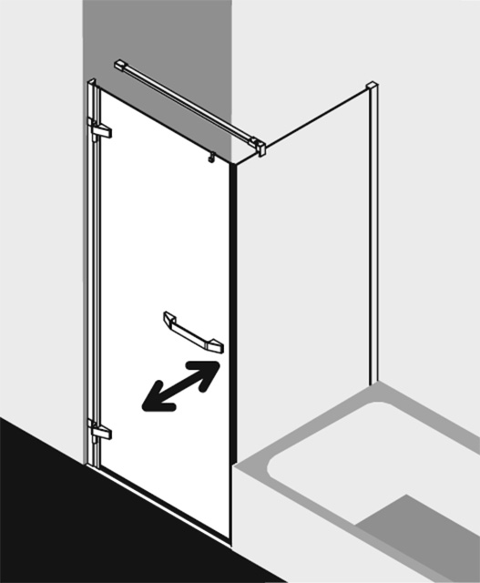 Kermi Duschtür Pendeltür 1-flügelig mit Beschlag und Wandprofil rechts für Ecke „TUSCA“ in BV: 975 - 995 mm GAK: 960 - 980 mm WE: 985 - 1005 mm H: 2000 mm