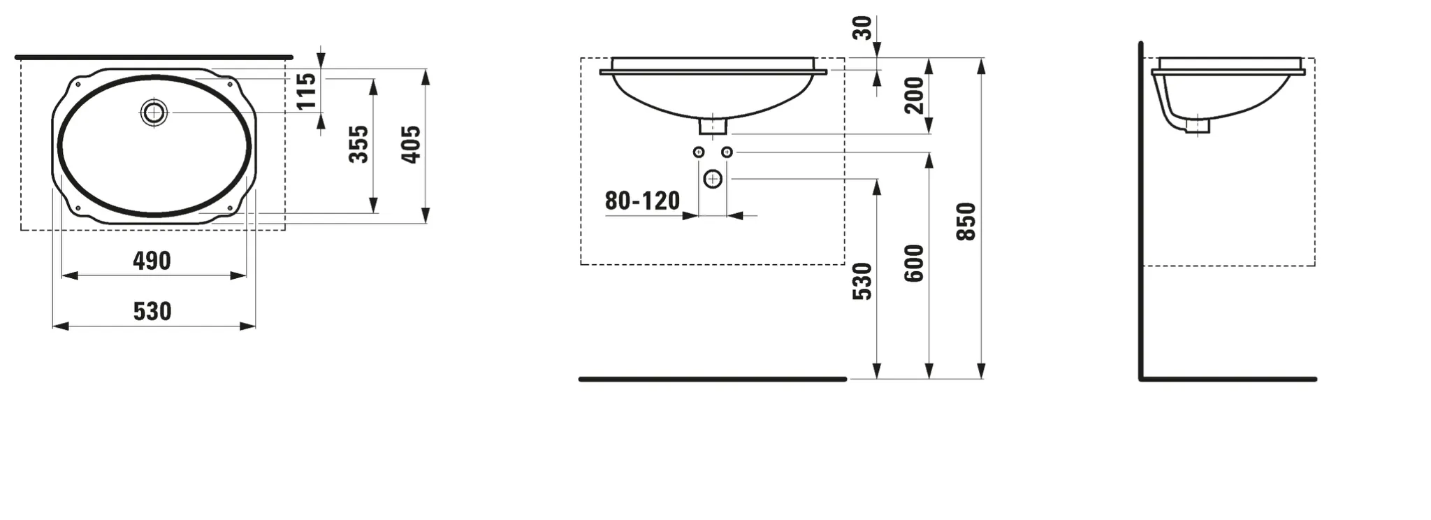 Einbauwaschtisch von unten BIROVA 405x530x200 ohne Hahnloch mit Überlauf weiß Einbauwaschtisch von unten BIROVA 405x530x200 ohne Hahnloch mit Überlauf weiß
