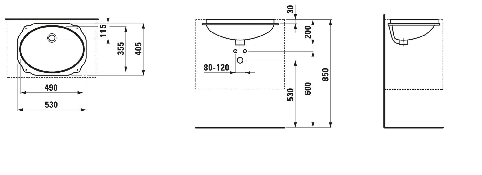 Laufen BIROVA Einbauwaschtisch 405x530x200, weiß, ohne Hahnloch, mit Überlauf Laufen BIROVA Einbauwaschtisch 405x530x200, weiß, ohne Hahnloch, mit Überlauf