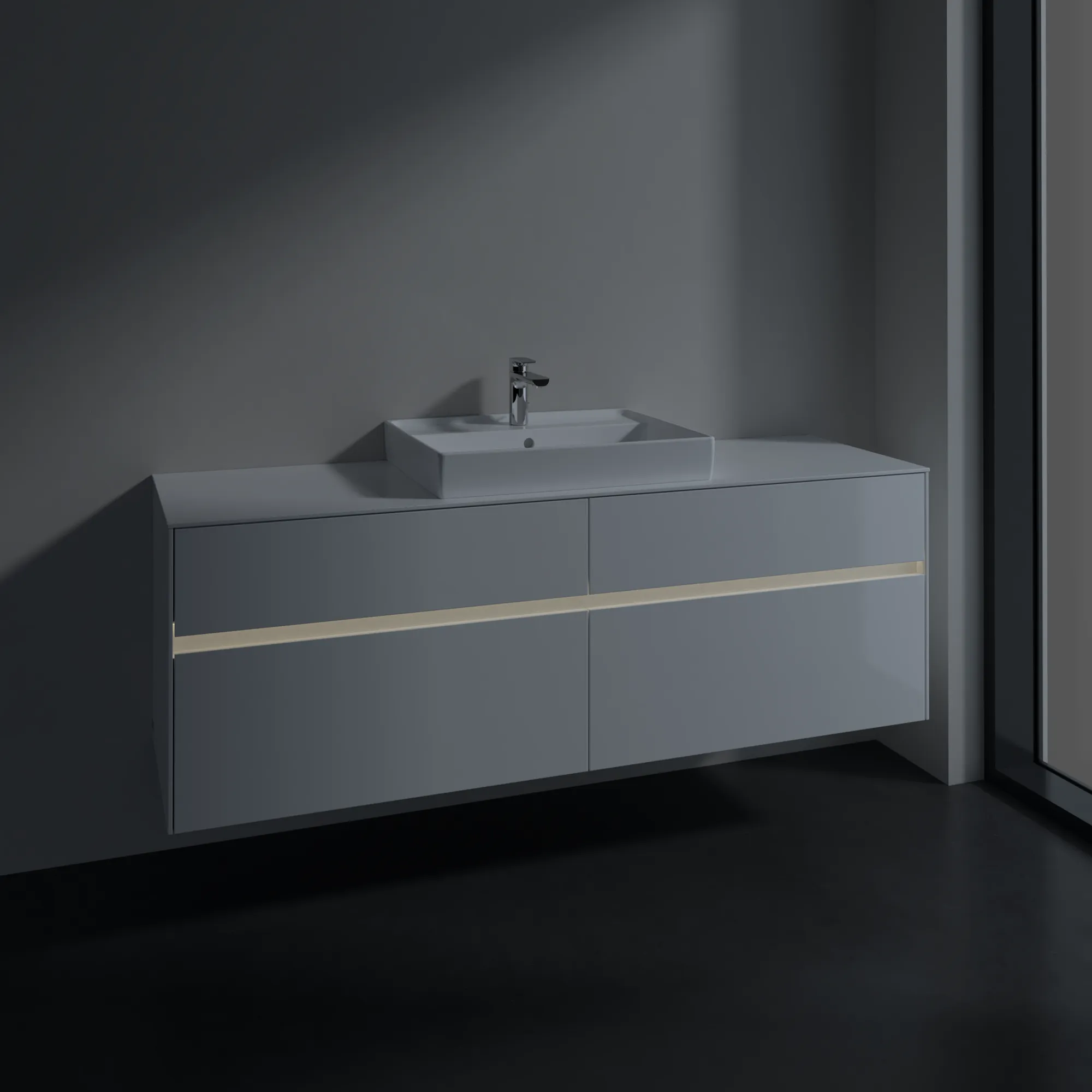 Villeroy & Boch Waschtischunterschrank „Collaro“ 1600 × 548 × 500 mm Glossy White, mit Beleuchtung, für Becken mittig