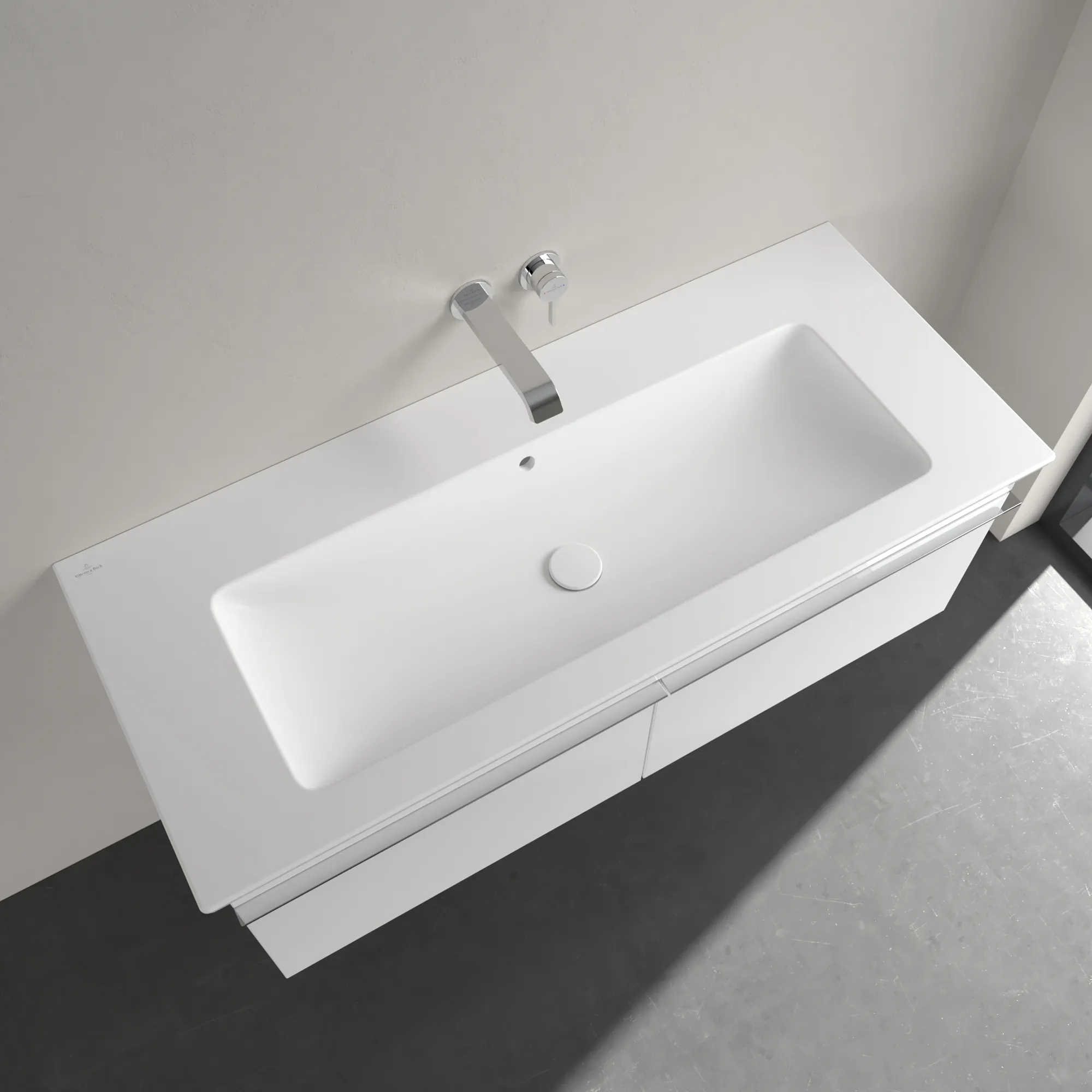 Villeroy & Boch Wandwaschtisch „Venticello“ 1200 × 500 × 175 mm, für Becken mittig, ohne Hahnlochbohrung in Stone White