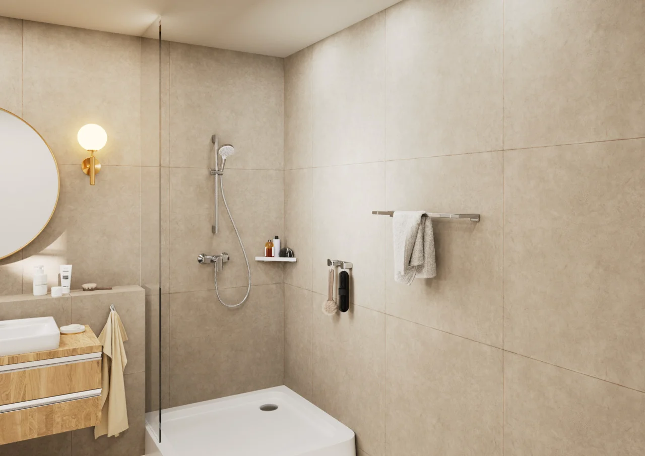 Hansgrohe Vernis Blend Brauseset Vario EcoSmart, Chrom, 100 mm Brausekopfgröße, 669 mm Brausestangenlänge