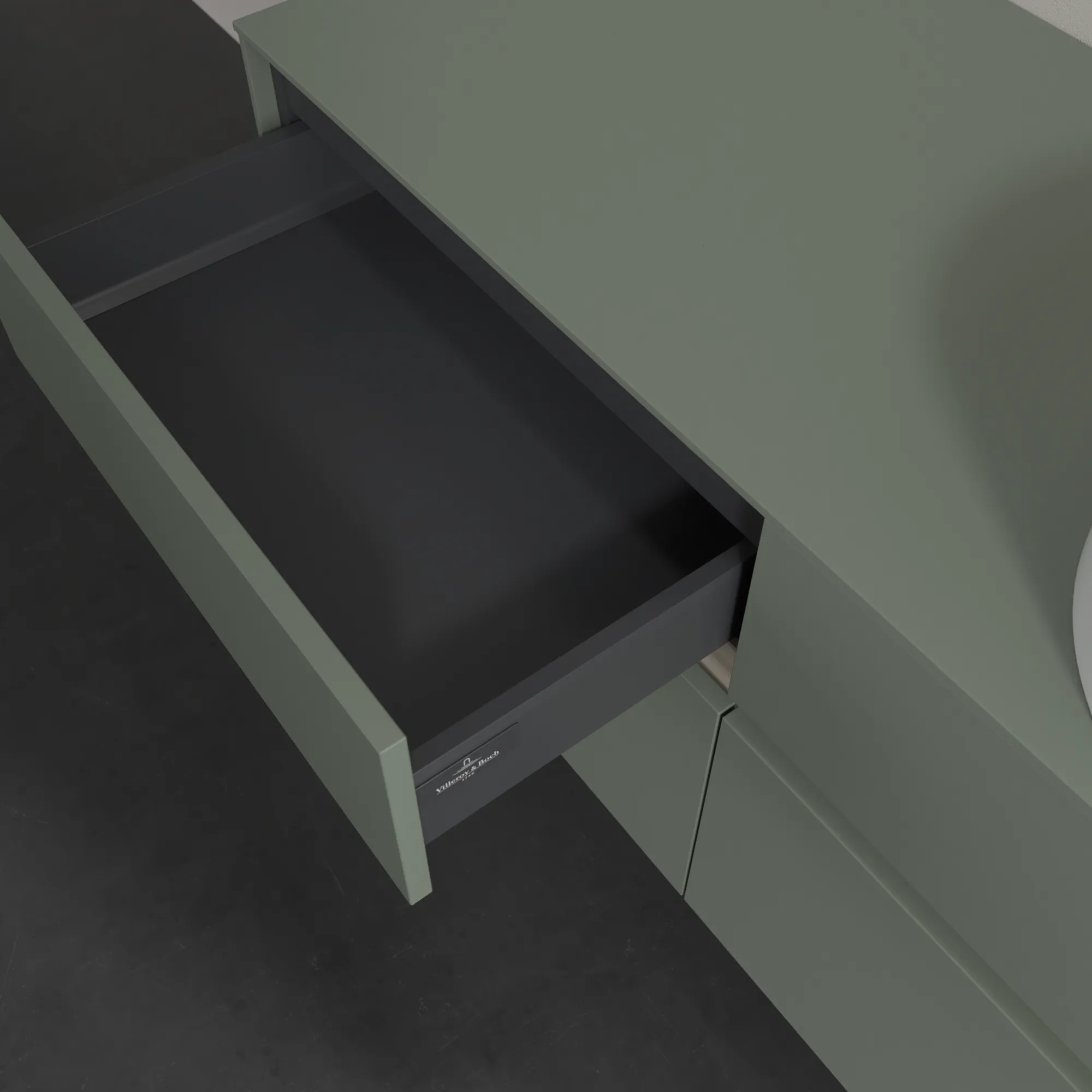 Villeroy & Boch Waschtischunterschrank „Collaro“ 1200 × 548 × 500 mm Soft Green, ohne Beleuchtung, für Becken rechts
