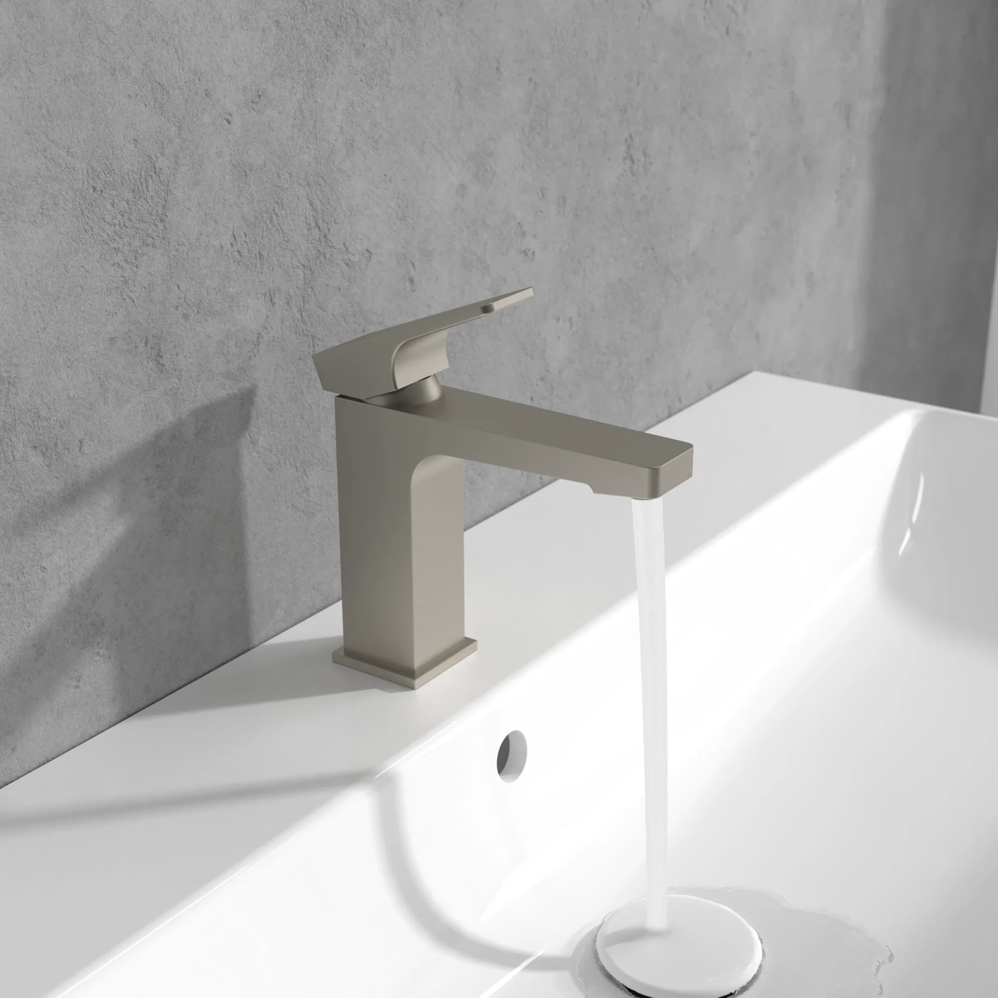 Einhand-Waschtischarmatur „Architectura Square“ 16,5 cm Ausladung 130 mm in Brushed Nickel Matt Einhand-Waschtischarmatur „Architectura Square“ 16,5 cm Ausladung 130 mm in Brushed Nickel Matt