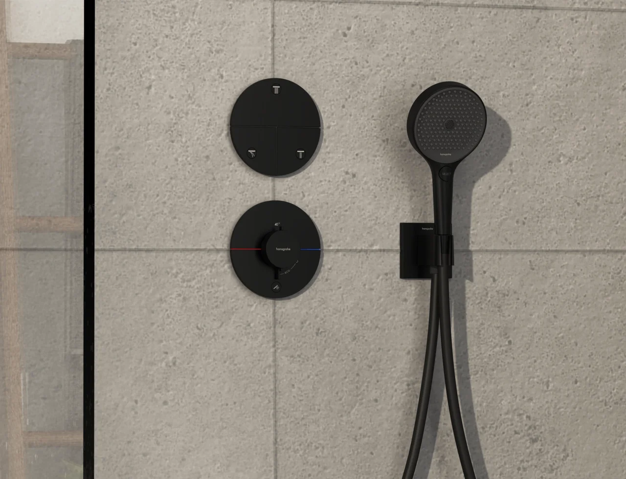 Hansgrohe ShowerSelect Comfort S Thermostat Unterputz, Mattschwarz, 1 Verbraucher + zusätzlicher Abgang, flache Rosette, einfache Installation