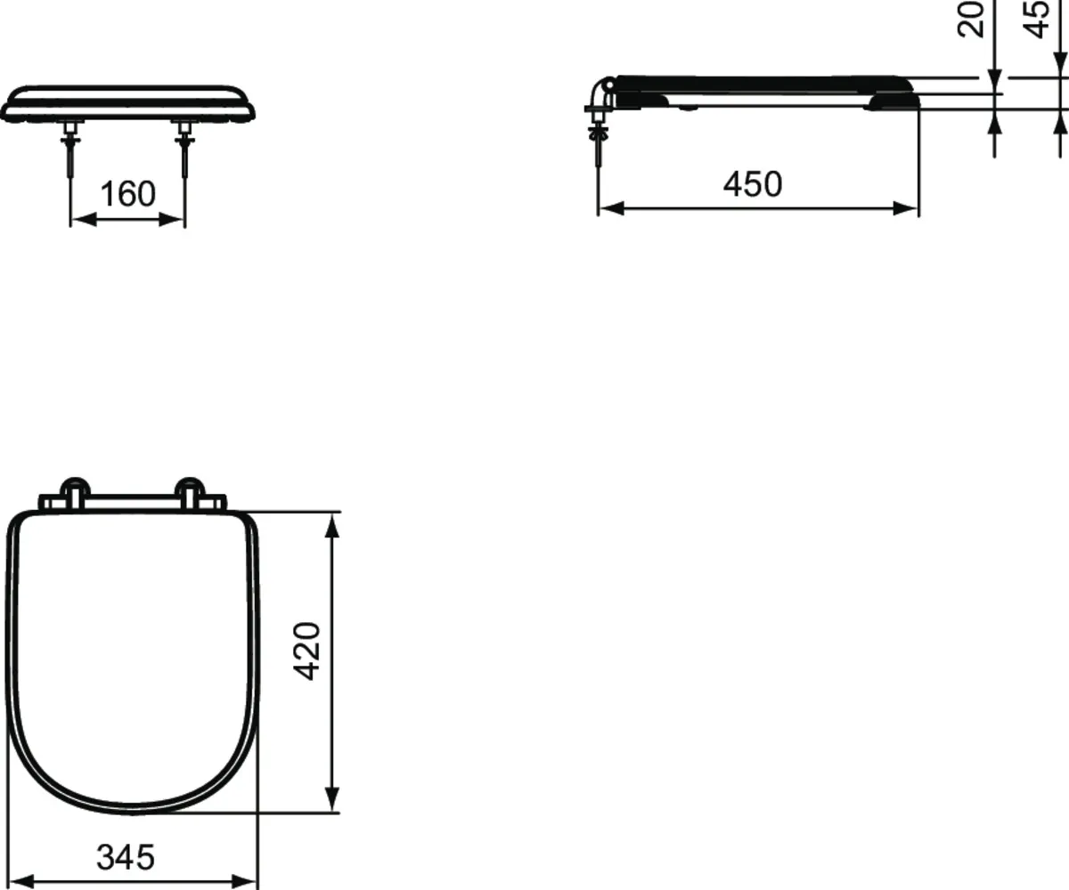 Ideal Standard WC-Sitz Calla, weiß, Sandwich-Konstruktion mit Holzkern, Maße: 345 x 420 mm