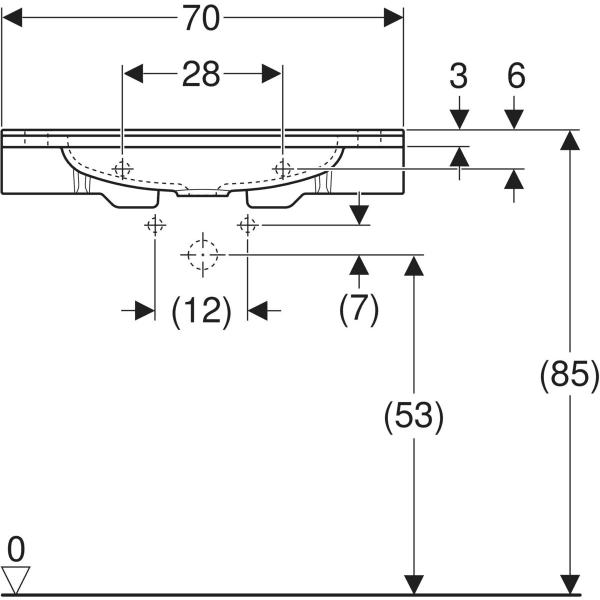 Publica Waschtisch eckiges Design, mit Ausschnitten, barrierefrei: B=70cm, T=55cm, Hahnloch=ohne, Überlauf=ohne, weiß-alpin Publica Waschtisch eckiges Design, mit Ausschnitten, barrierefrei: B=70cm, T=55cm, Hahnloch=ohne, Überlauf=ohne, weiß-alpin