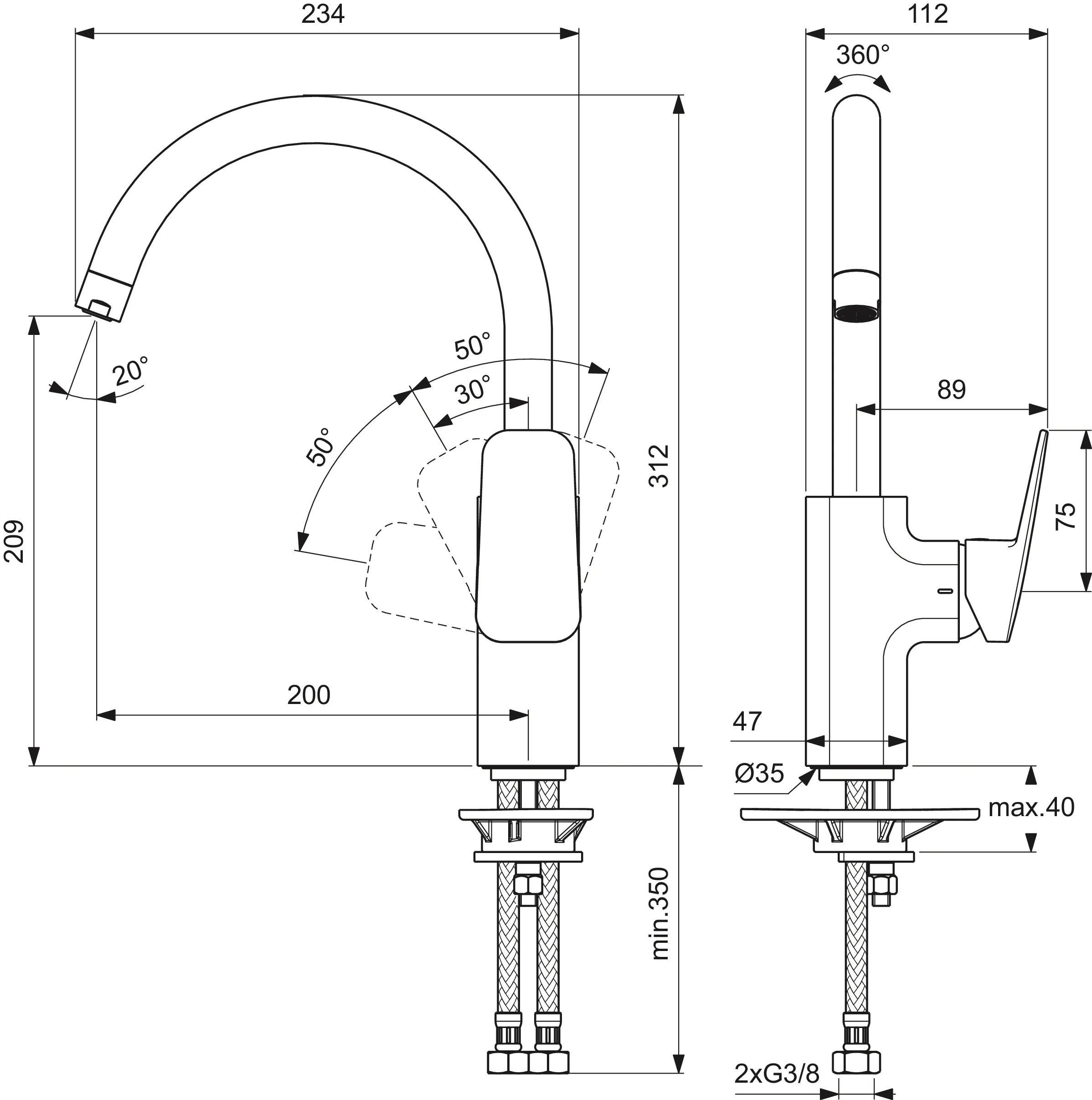 Küchenarmatur Ceraplan Ausladung 200mm mit hohem Rohrauslauf Chrom Küchenarmatur Ceraplan Ausladung 200mm mit hohem Rohrauslauf Chrom