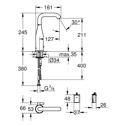 Infrarot-Elektronik für Waschtisch Essence E 36445, DN 15 mit Mischung und variabel einstellbarem Temperaturbegrenzer, 6 V Lithium-Batterie, Typ CR-P2, Laminarstrahlregler 5,7 l/min, chrom Infrarot-Elektronik für Waschtisch Essence E 36445, DN 15 mit Mischung und variabel einstellbarem Temperaturbegrenzer, 6 V Lithium-Batterie, Typ CR-P2, Laminarstrahlregler 5,7 l/min, chrom