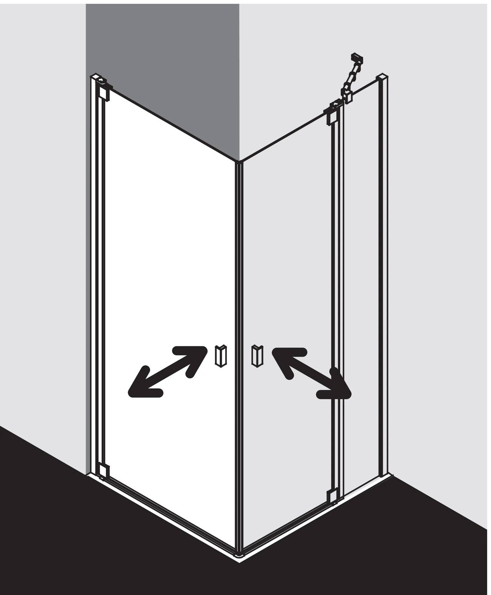 Kermi Duschtür Eckeinstieg (Pendeltüren) Halbteil rechts „RAYA“ Glas Klar Dekor Stripe 3, Profile Silber Hochglanz, BV: 870 - 900 mm GAK: 855 - 885 mm WE: 880 - 910 mm H: 1850 mm Kermi Duschtür Eckeinstieg (Pendeltüren) Halbteil rechts „RAYA“ Glas Klar Dekor Stripe 3, Profile Silber Hochglanz, BV: 870 - 900 mm GAK: 855 - 885 mm WE: 880 - 910 mm H: 1850 mm