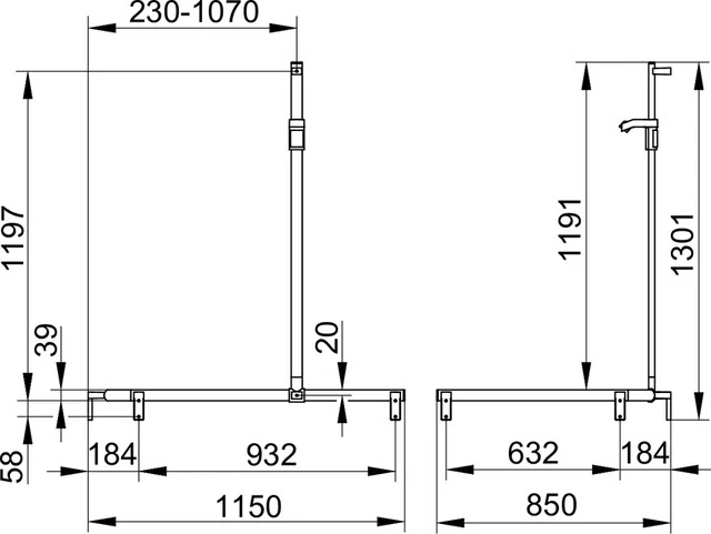 AXESS 35015170302 Duschhandlauf mit Brausestange links 1140/840/1300 mm silber-eloxiert