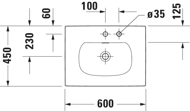 Einbauwaschtisch Viu 600mm, weiß Einbau von oben, mitÜL, mitHLB