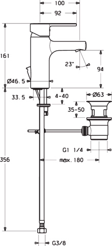 HA Einhebelmischer Waschtischbatterie HANSARONDA 0309 Zugstangenablaufgarnitur Ausladung 100 mm DN15 Chrom