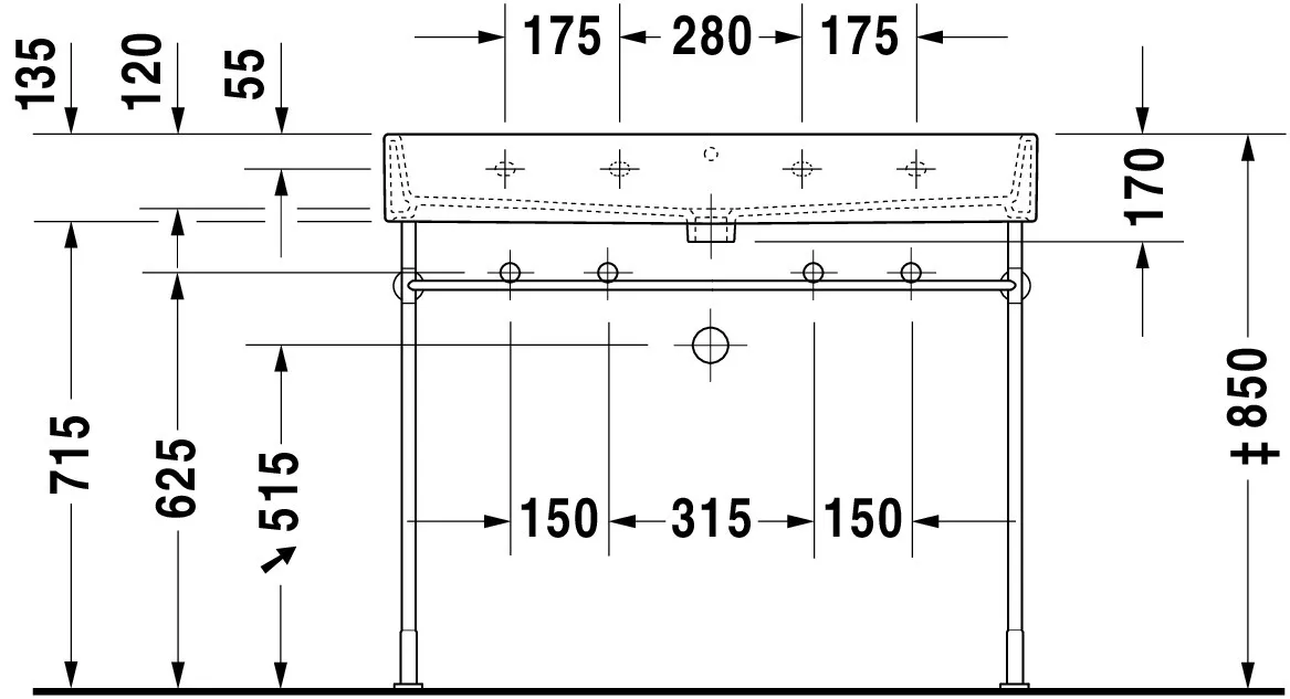 Duravit Waschtisch Vero Air 1000 mm, weiß Hochglanz, 2 Waschplätze, 1 Becken