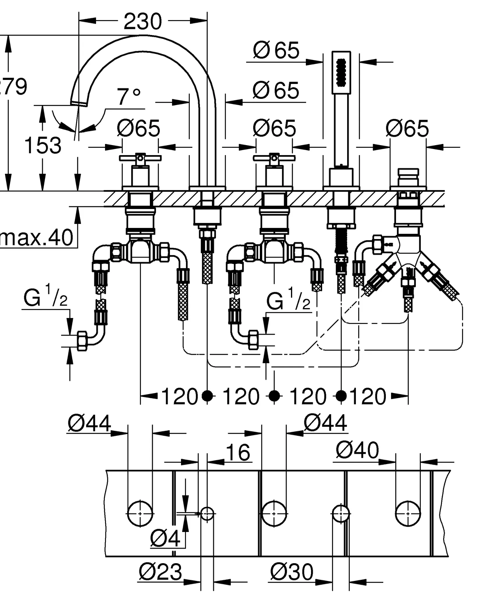 Grohe Atrio 5-Loch-Wannen-Kombination, Keramik-Oberteile ½, 90°, Grohe Long-Life Oberfläche, mit Kreuzgriffen, Wanneneinlauf mit Mousseur, Handbrause Rainshower Aqua Stick 6.5 l/min, Brauseschlauch 2.000 mm, flexibel, Eigensicher gegen Rückfließen, UP-Ei Grohe Atrio 5-Loch-Wannen-Kombination, Keramik-Oberteile ½, 90°, Grohe Long-Life Oberfläche, mit Kreuzgriffen, Wanneneinlauf mit Mousseur, Handbrause Rainshower Aqua Stick 6.5 l/min, Brauseschlauch 2.000 mm, flexibel, Eigensicher gegen Rückfließen, UP-Ei