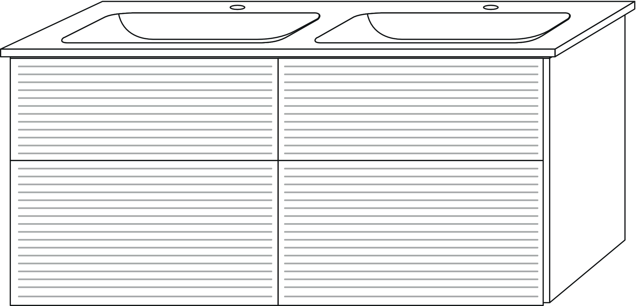 Set „3way“ Struktur 125,5 × 47,7 × 59,1 cm in Sandgrau (matt), mit Hahnlochbohrung, Becken links und rechts Set „3way“ Struktur 125,5 × 47,7 × 59,1 cm in Sandgrau (matt), mit Hahnlochbohrung, Becken links und rechts