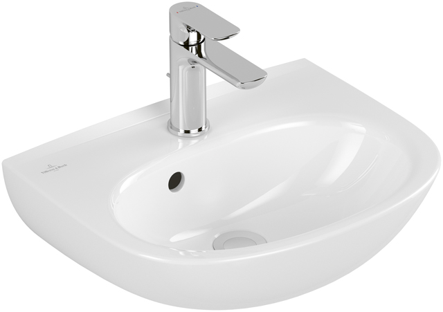 Handwaschbecken O.novo 434046, 450 x 360 mm, Oval, Becken mittig, 1HL. mittleres Hahnloch durchgestochen, ohne Überlauf, Weiß Alpin