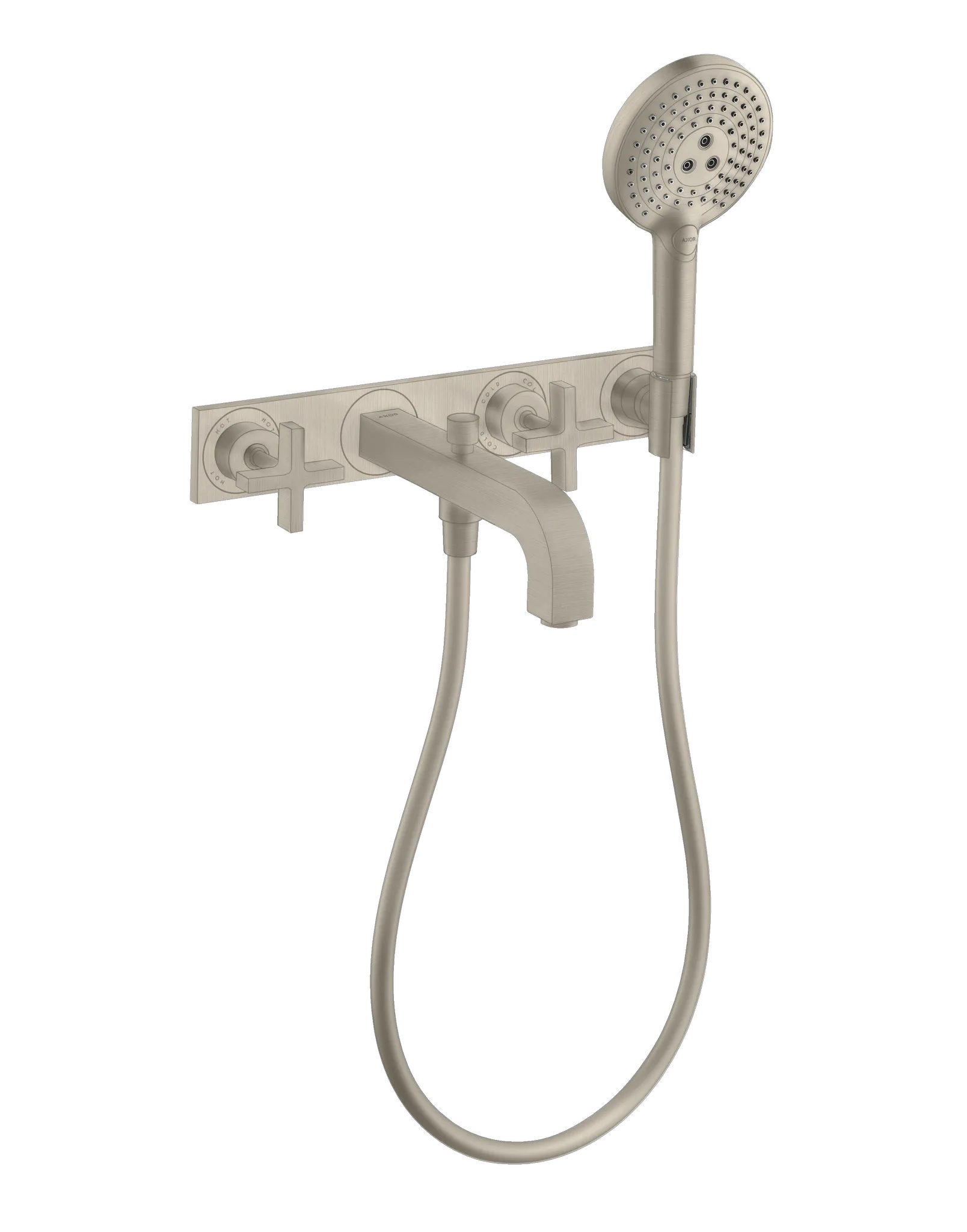 Hansgrohe AXOR Citterio 3-Loch Wannenarmatur Unterputz Wandmontage Brushed Nickel Ausladung 222 mm Hansgrohe AXOR Citterio 3-Loch Wannenarmatur Unterputz Wandmontage Brushed Nickel Ausladung 222 mm