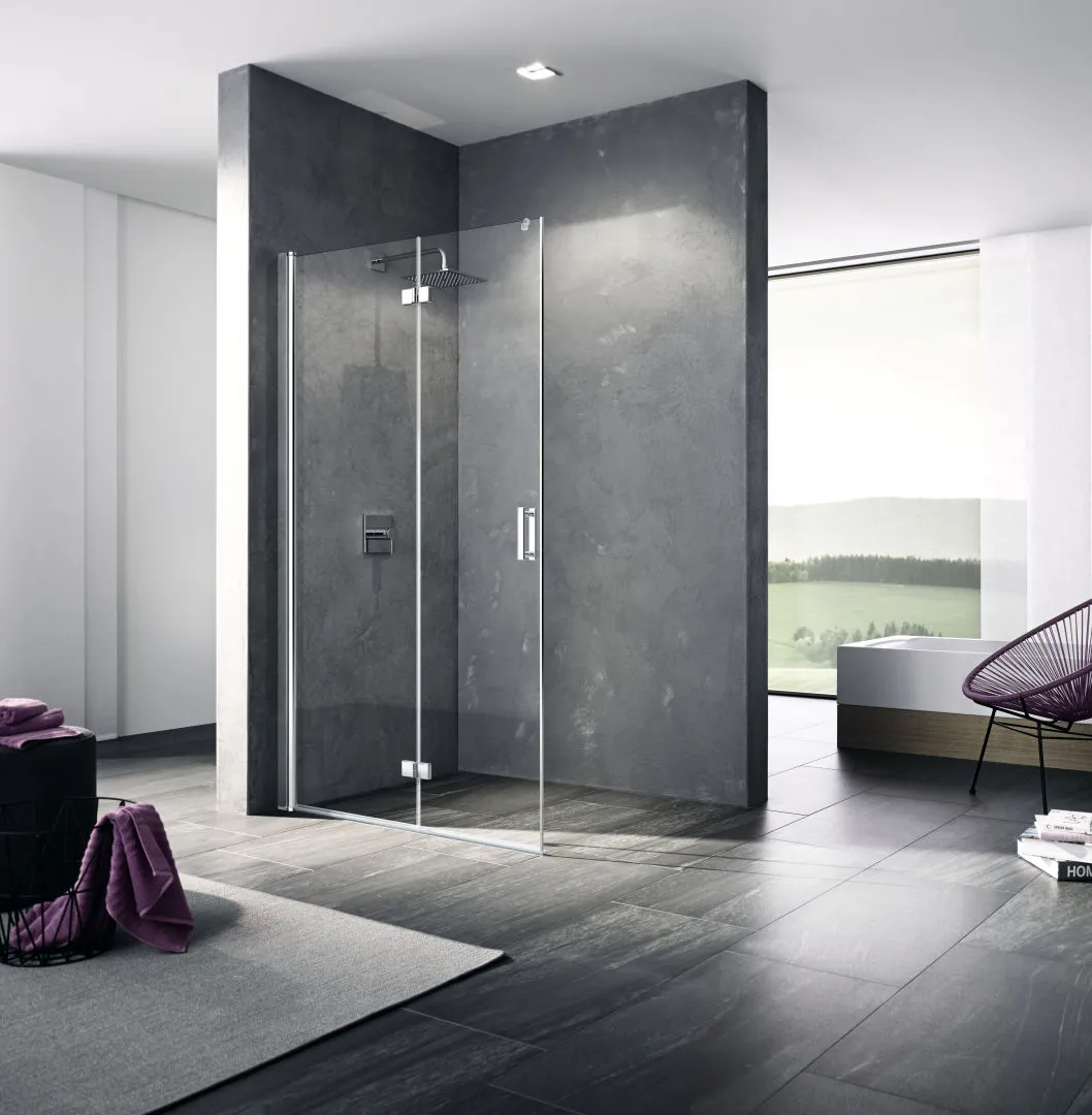 Kermi Duschdesign Walk-In-Duschkabine Pendel-Falt links „DIGA“ Glas SR Opaco, Profile Silber Hochglanz, BV: 780 - 800 mm WE: 790 - 810 mm H: 1850 mm