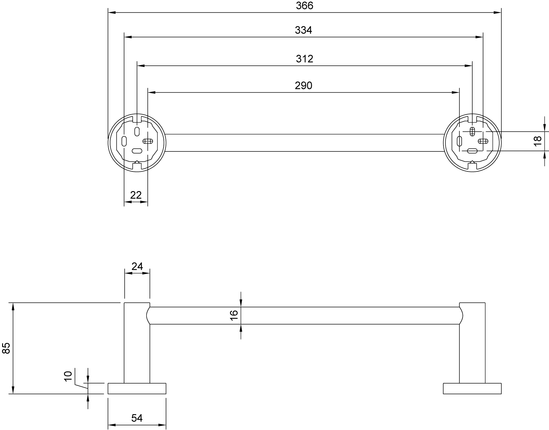 Villeroy & Boch Handtuchhalter „Elements-Tender“, Befestigung verdeckt, 1-armig in Matt Black