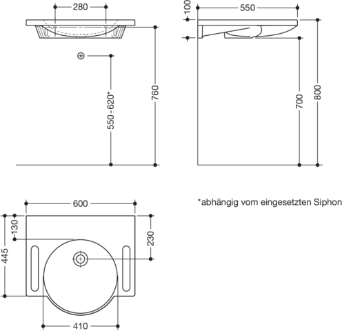 Wandwaschtisch 60 × 55 × 10 cm