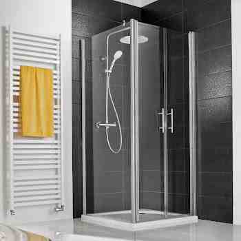 HSK gerahmte Duschtür neben der Badewanne für Pendeltür „Favorit Nova“ in Glas Klar hell, Profile Alu Silber-matt, 