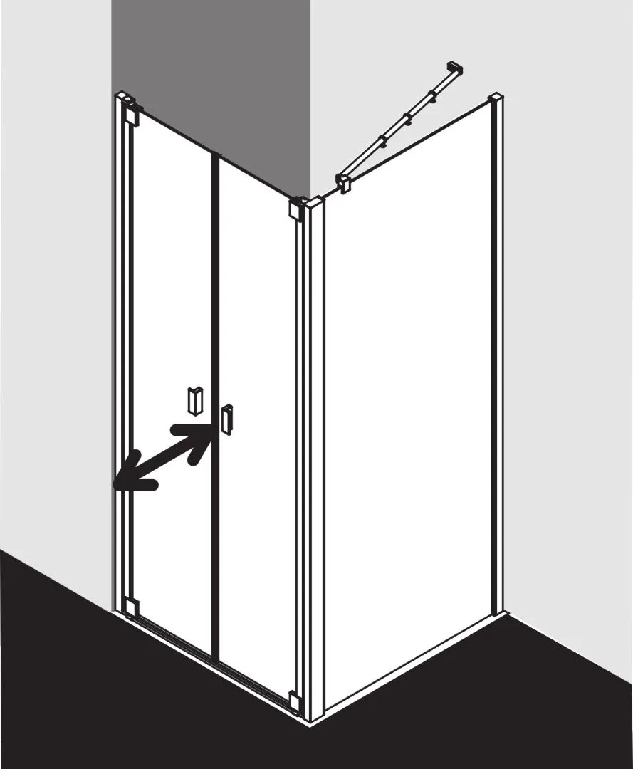 Kermi Pendeltür für Nische und Ecke „RAYA“ Glas Klar, Profile Silber Mattglanz, BV: 893 - 953 mm GAK: 880 - 930 mm WE: 893 - 953 mm H: 2000 mm