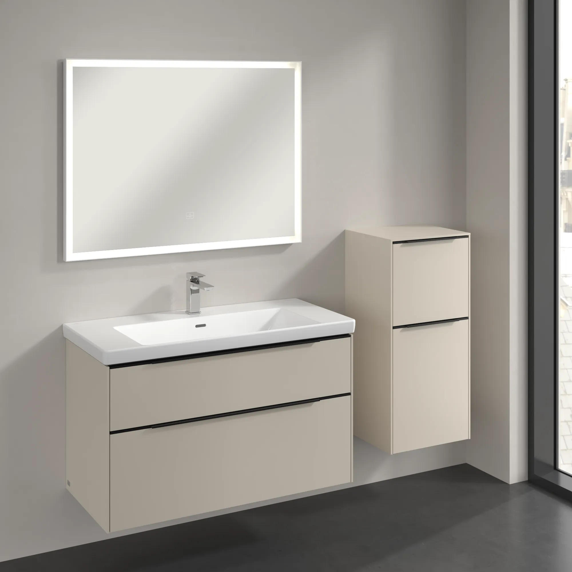 Villeroy & Boch Subway 3.0 Seitenschrank, Cashmere Grey, 400x860x346 mm, 1 Tür, 1 Auszug, SoftClosing Villeroy & Boch Subway 3.0 Seitenschrank, Cashmere Grey, 400x860x346 mm, 1 Tür, 1 Auszug, SoftClosing