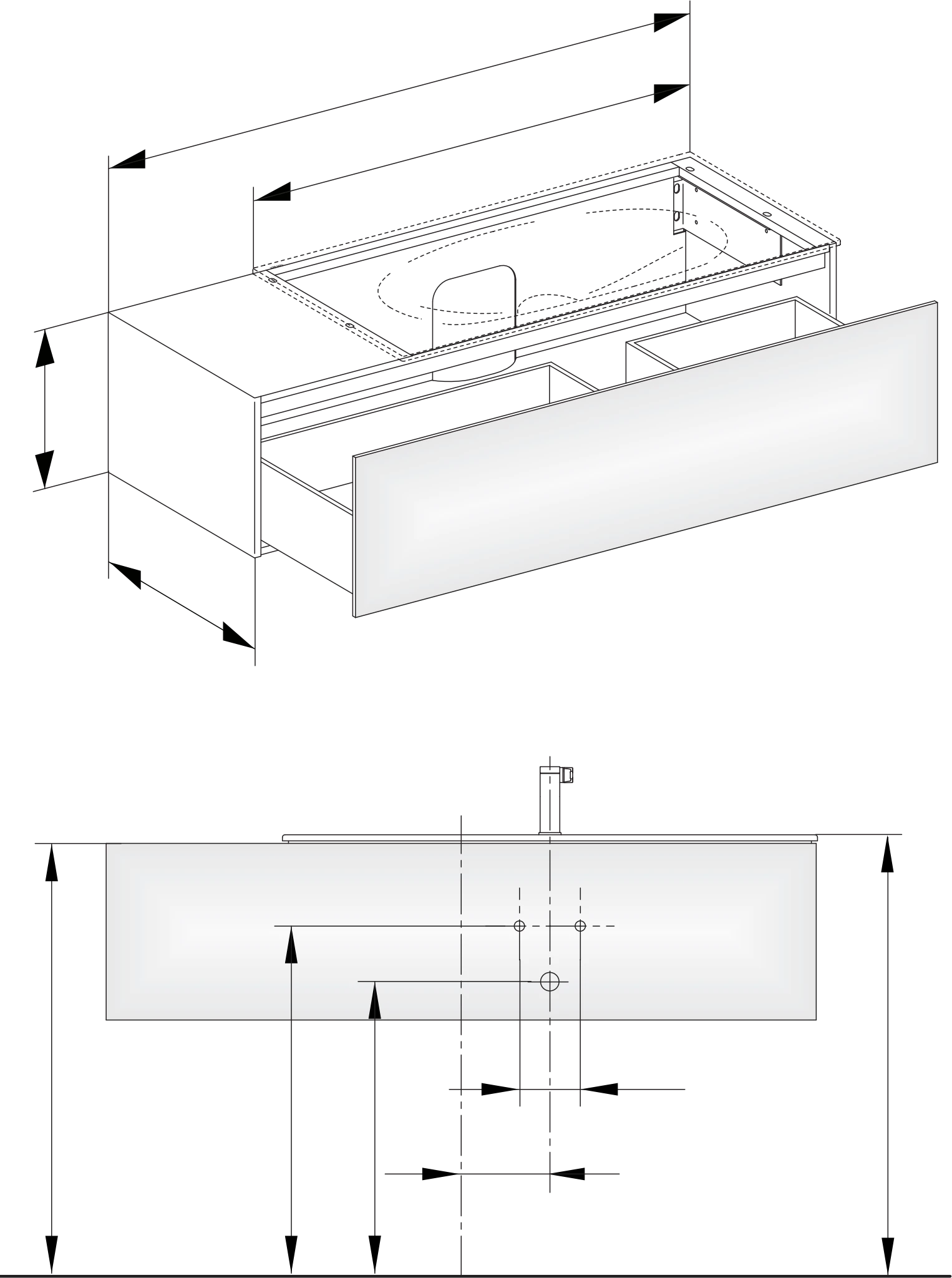 Edition 11 Waschtischunterbau mit Auszug u. Beleuchtung 1400 x 350 x 535 mm cashmere/Glas cashmere WTU Edition 11 31164,1 Auszug, Bel., cashmere/Glas cashmere