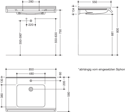 Wandwaschtisch 85 × 58 × 14 cm in Schwarz tiefmatt