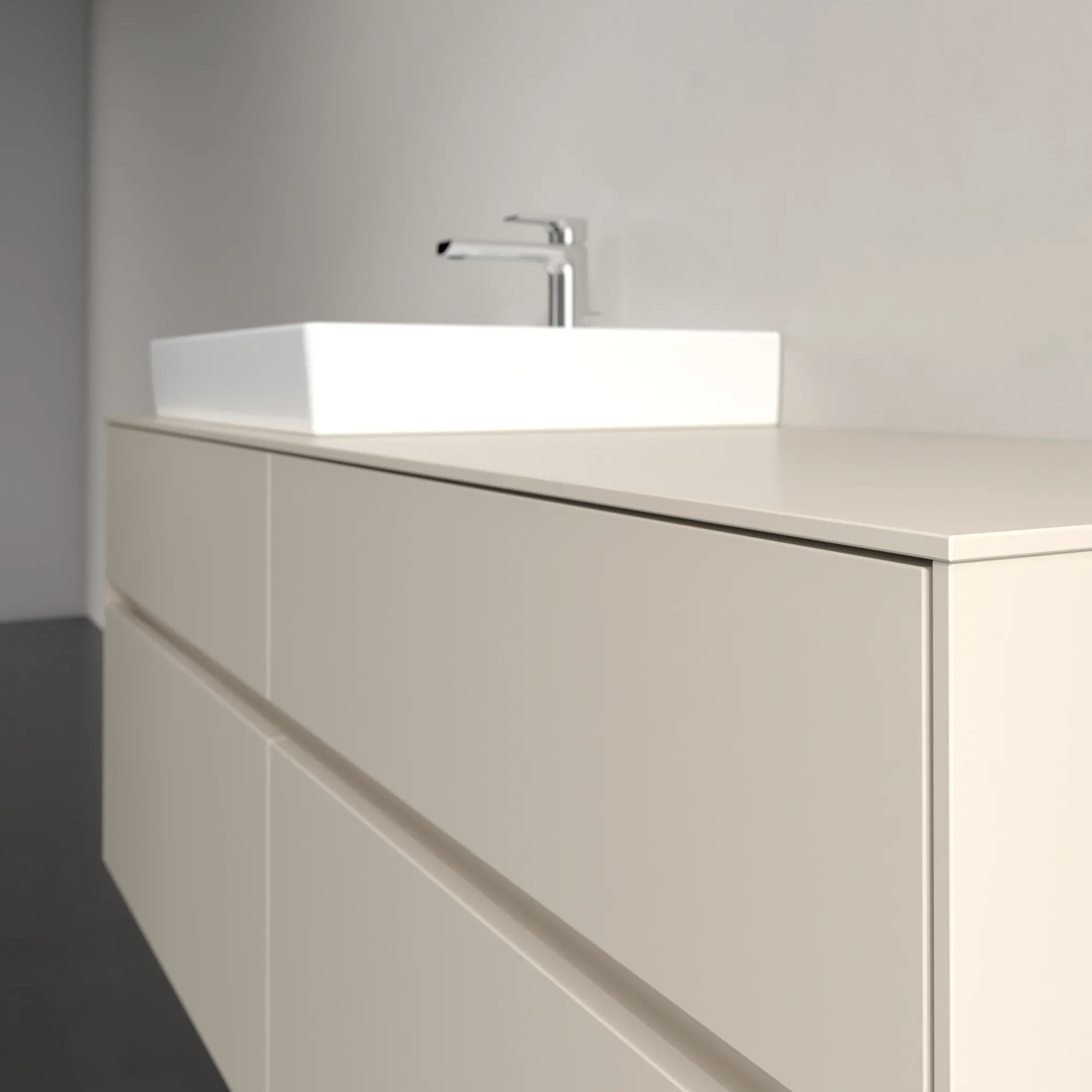 Villeroy & Boch Waschtischunterschrank „Collaro“ 1400 × 548 × 500 mm Cashmere Grey, mit Beleuchtung, für Becken links