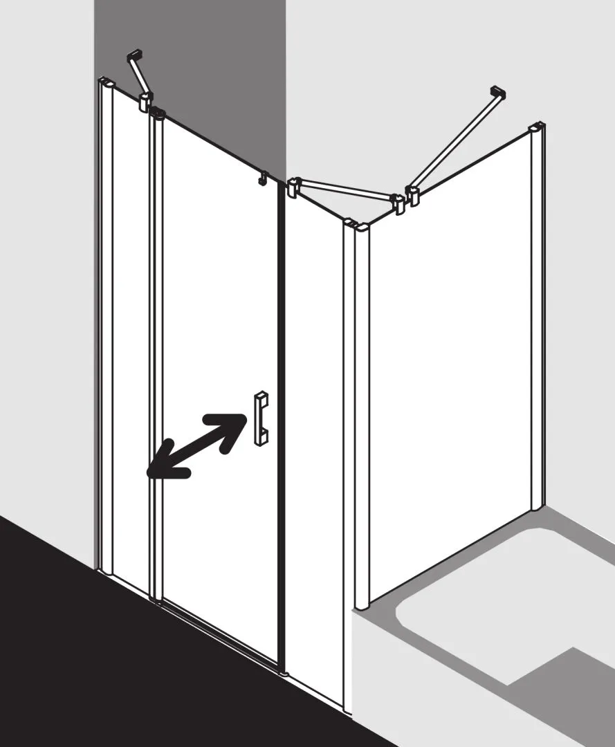 Kermi Duschtür Pendeltür 1-flügelig links mit Festfeldern für Nische und Ecke „PEGA“ Glas Klar, Profile Silber Hochglanz, BV: 950 - 1000 mm GAK: 950 - 975 mm WE: 950 - 1000 mm H: 1850 mm