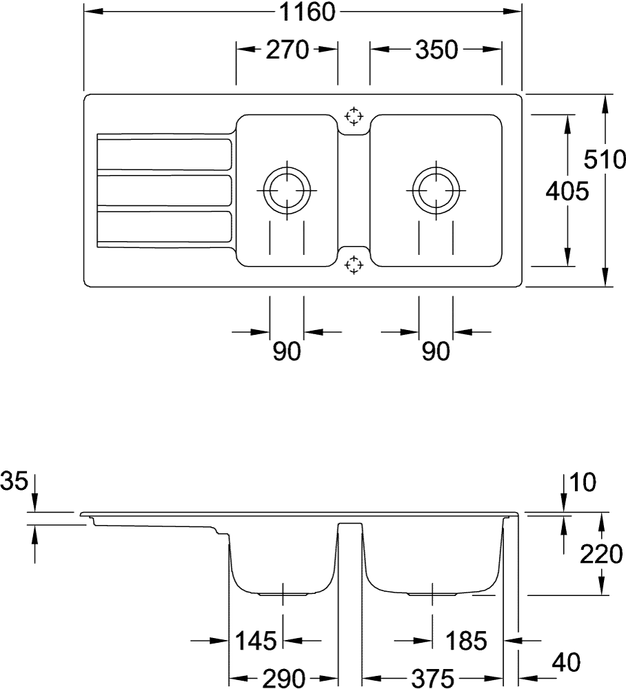 Villeroy & Boch Architectura 80 Einbauspüle, 1160x510mm, Ivory CeramicPlus