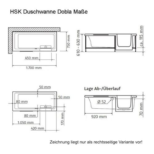 HSK Duschbadewanne „Dobla“ 170 × 75 cm