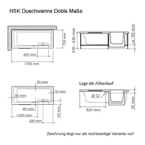 HSK Duschbadewanne „Dobla“ 170 × 75 cm HSK Duschbadewanne „Dobla“ 170 × 75 cm
