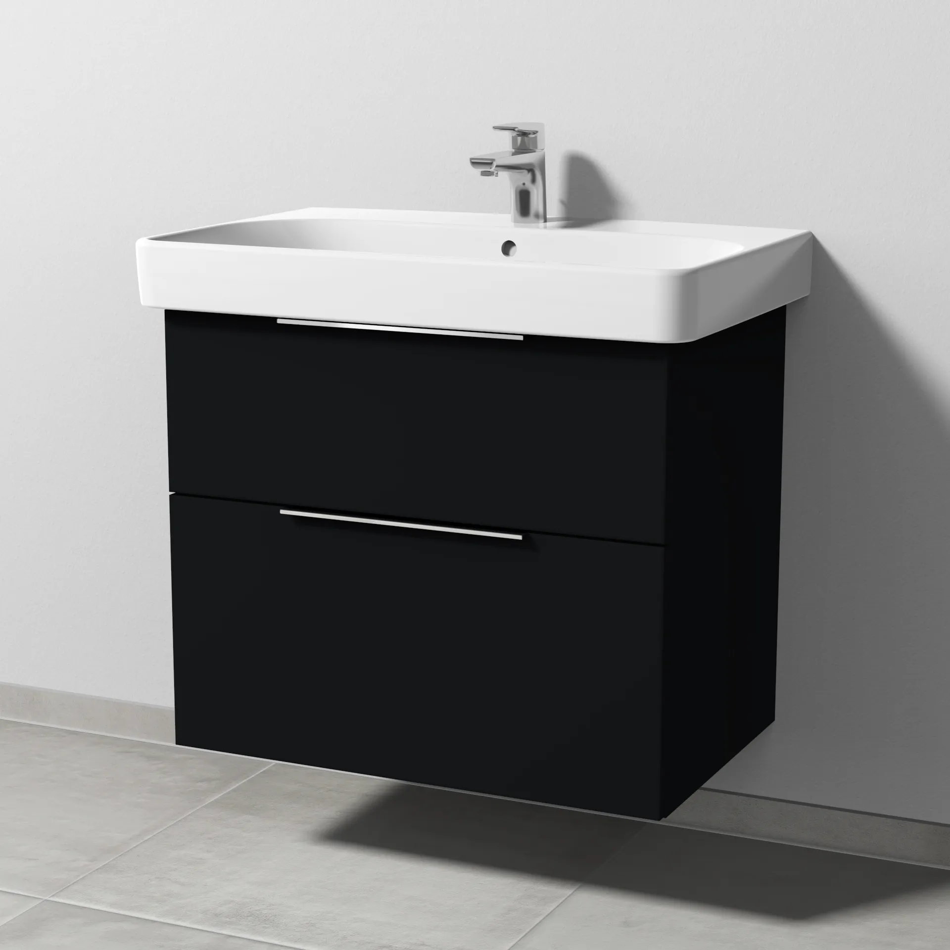 Sanipa Waschtischunterschrank „3way“ passend zu Keramik-Waschtische Smyle Square von Geberit 680 × 593 × 442 mm in Schwarz (matt)