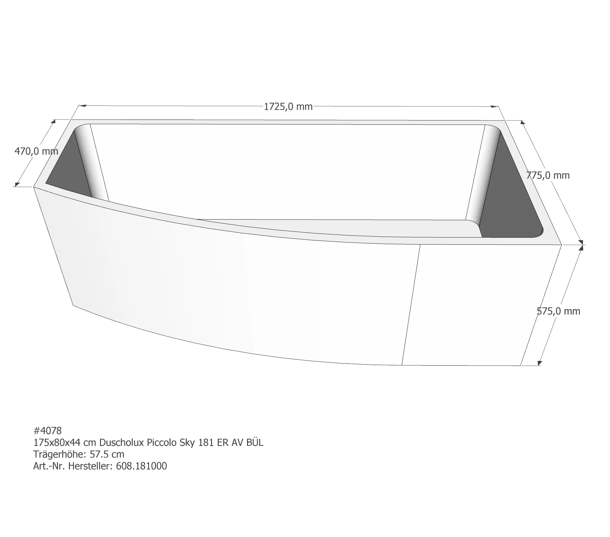 Badewannenträger für Duscholux Piccolo Sky 181 175 × 80 × 44 cm
