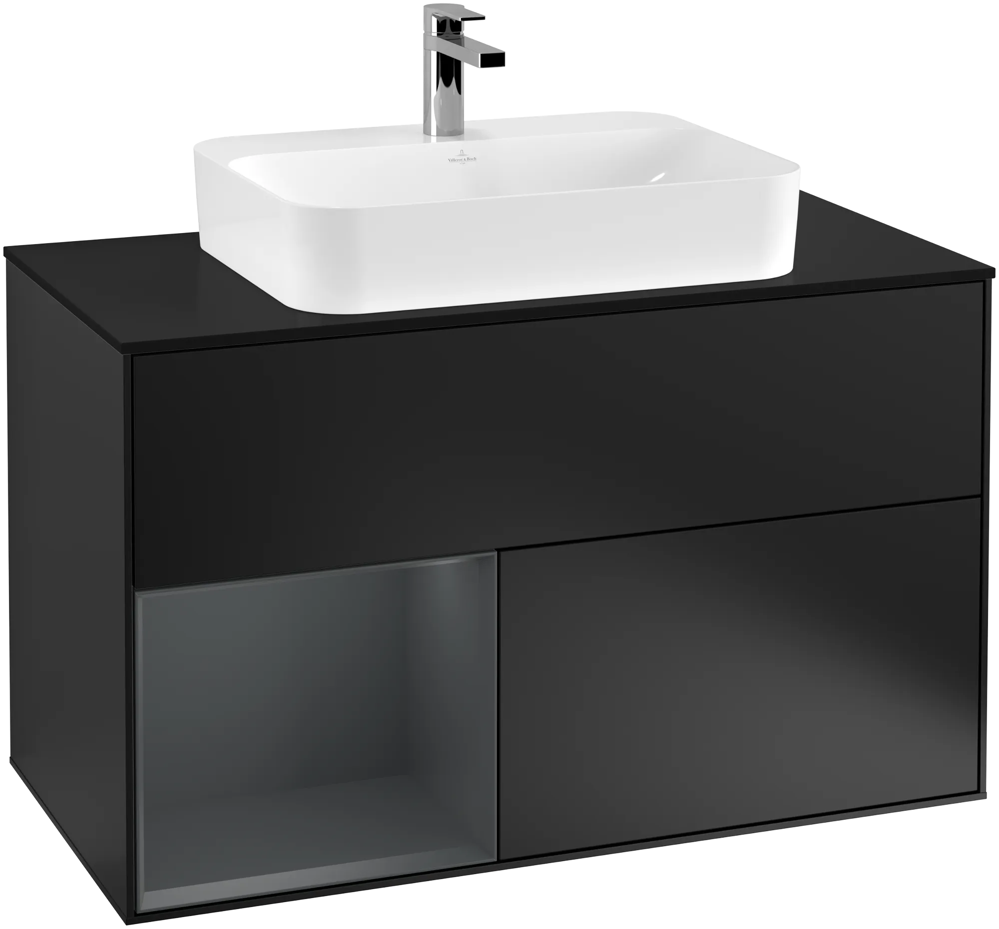 Villeroy & Boch Waschbeckenunterschrank Finion F36, 1000x603x501 mm, Black Matt Lacquer mit Midnight Blue Regal, Beleuchtung dimmbar, SoftClosing, Push-to-Open Villeroy & Boch Waschbeckenunterschrank Finion F36, 1000x603x501 mm, Black Matt Lacquer mit Midnight Blue Regal, Beleuchtung dimmbar, SoftClosing, Push-to-Open