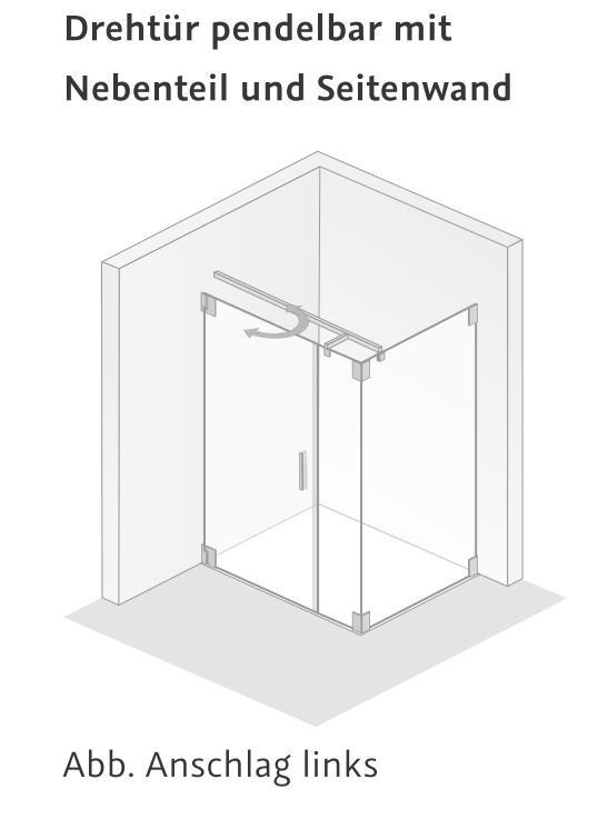 HSK Drehtür mit Nebenteil mit Seitenwand „K2“ Glas Klar hell,