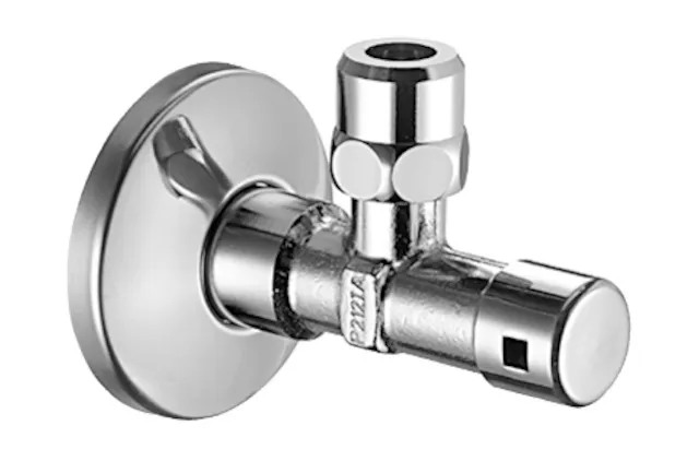 Eckventil mit Regulierfunktion und gesicherter Betätigung, Gesicherte Betätigung, Schubrosette Ø 54 mm, DN 15 G 1/2 AG mit ASAG easy, Ø 10 mm (DN 10 G 3/8 AG), chrom