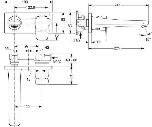 Wand-Waschtischarmatur Unterputz Tonic II, 5 l/min., Bausatz 2, Ros.193x83mm, Ausladung 225mm, Chrom