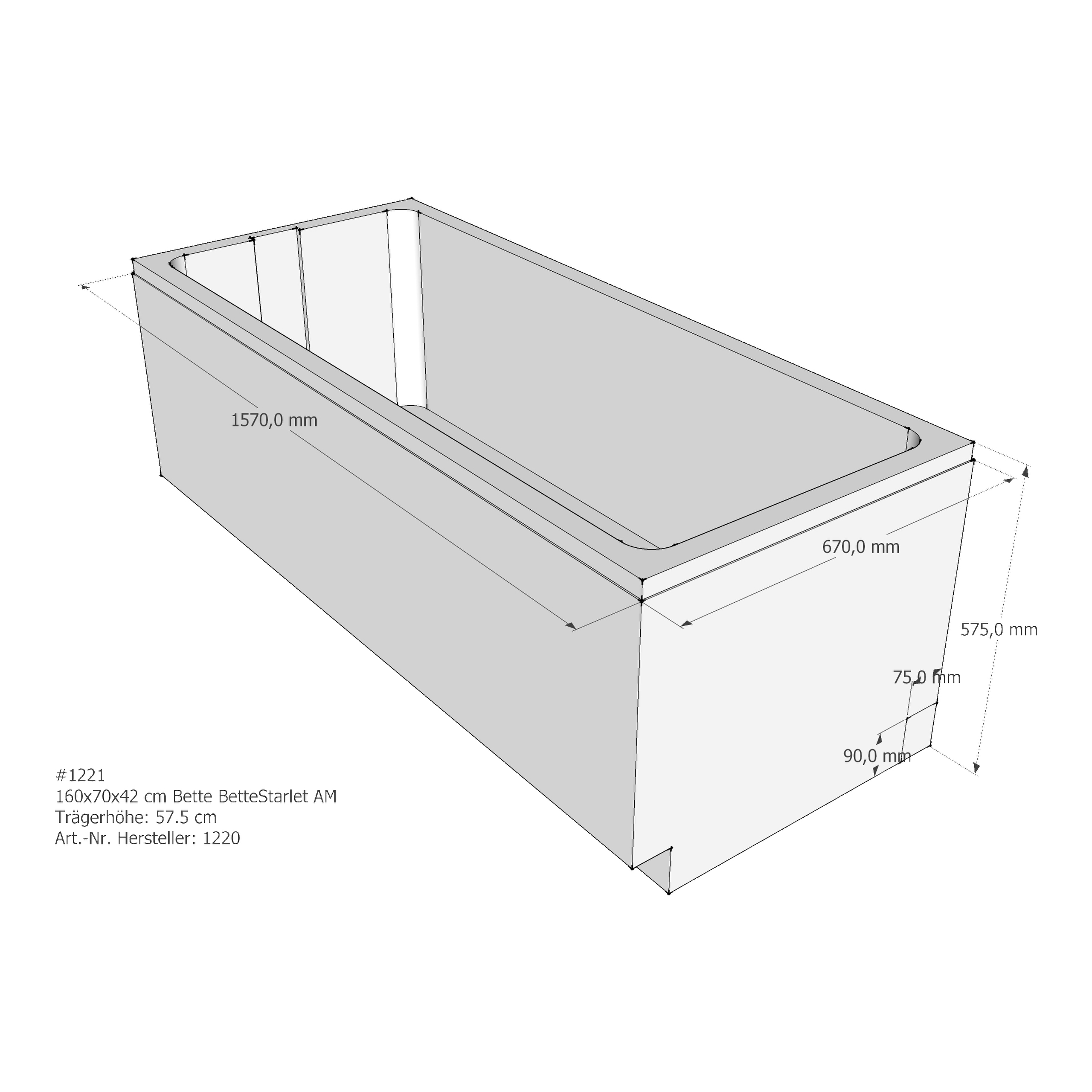Badewannenträger für Bette Starlet 160 × 70 × 42 cm Breite: 70 cm / Länge: 160 cm Badewannenträger für Bette Starlet 160 × 70 × 42 cm Breite: 70 cm / Länge: 160 cm