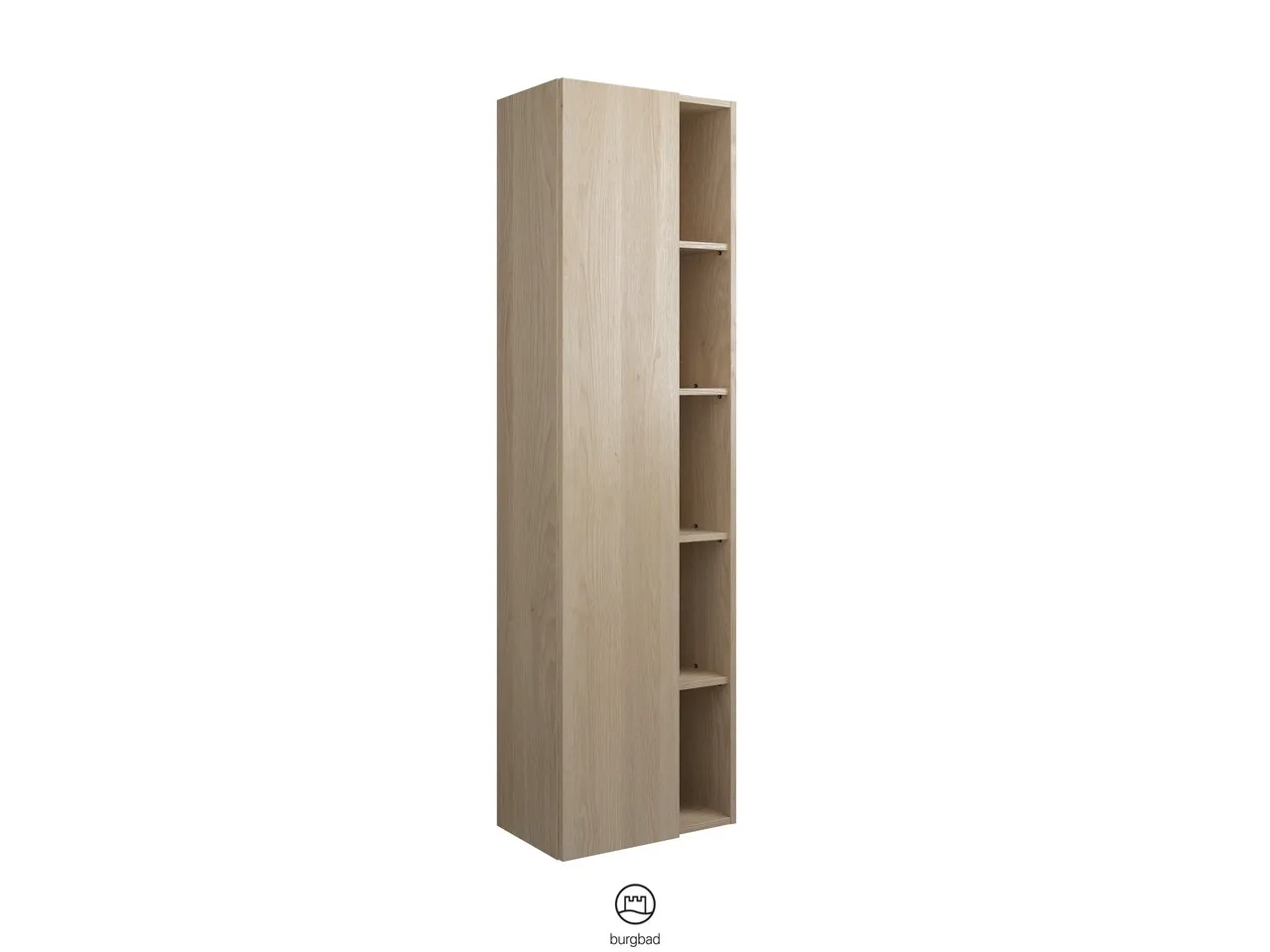 Hochschrank, 1 Tür, wird durch Überstand geöffnet;4 Glaseinlegeböden;1 Regal mit 4 Einlegeböden;1 Mittelseite, Tiefe: 320 mm, Breite: 500 mm, Höhe: 1760 mm