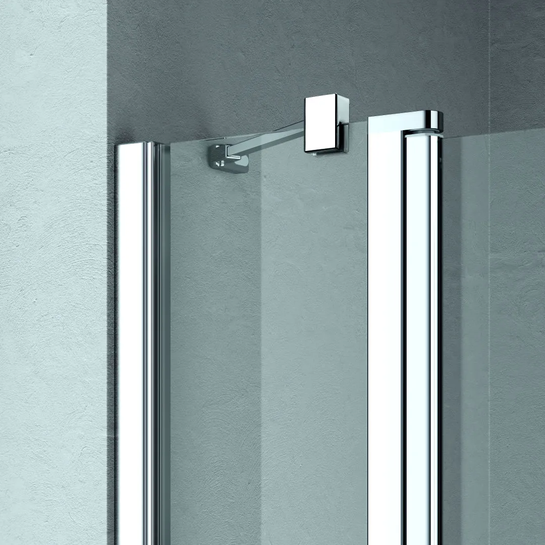 Kermi Duschtür Pendeltür 1-flügelig mit Festfeld links für Nische und Ecke „LIGA“ 185 cm Glas Klar, Profile Silber Hochglanz, Drehtür einteilig