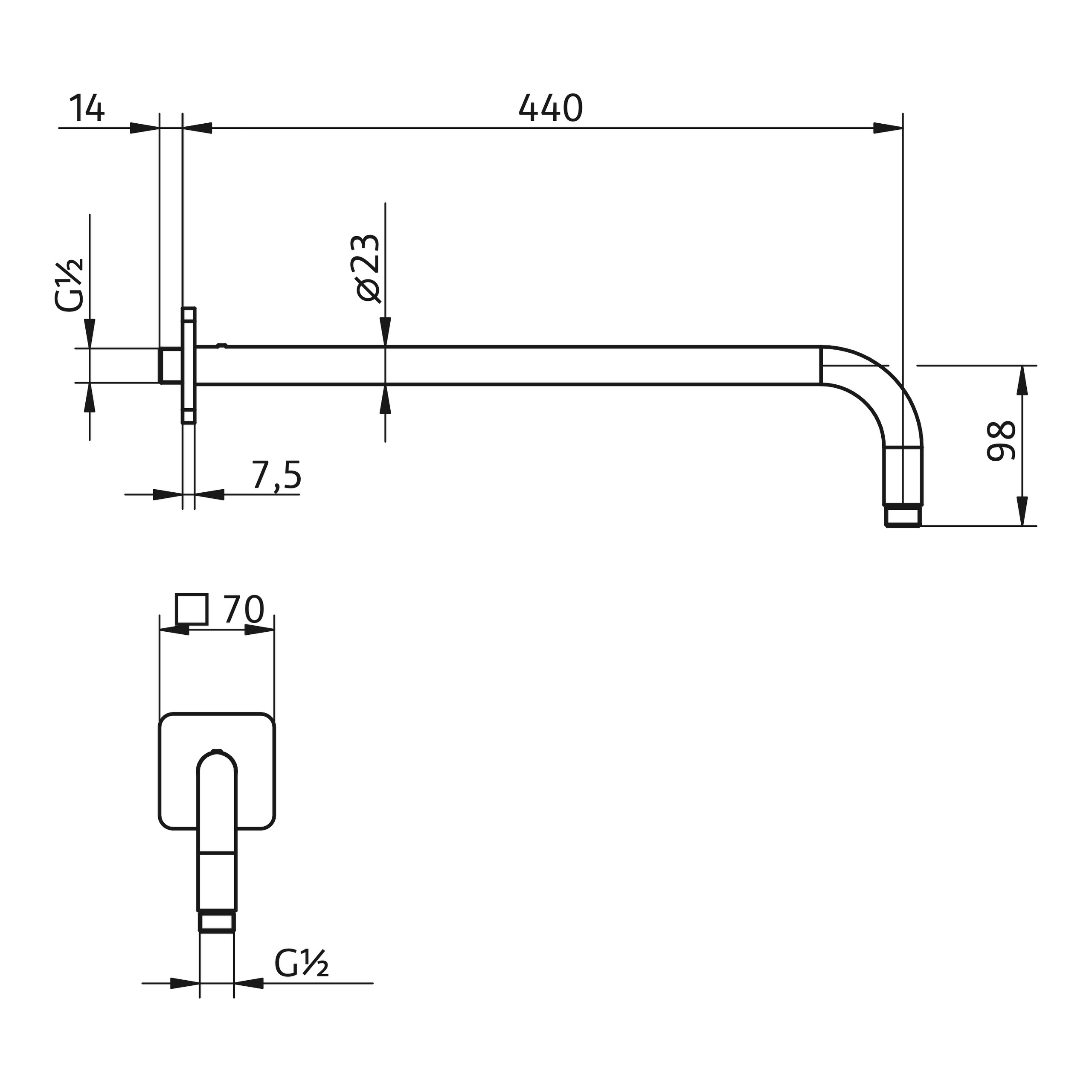HSK Wandarm „Softcube“ gebogen mit Rosette Ausladung 440 mm in chrom HSK Wandarm „Softcube“ gebogen mit Rosette Ausladung 440 mm in chrom