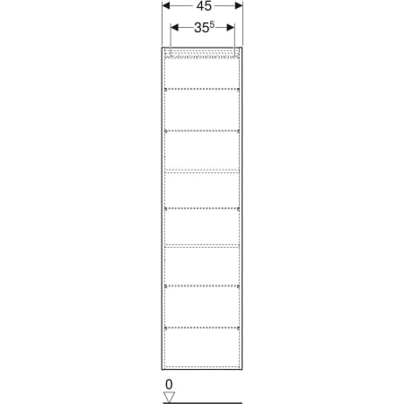 Hochschrank mit einer Tür und Innenspiegel, verkürzte Ausladung: 45x180cm, Korpus und Front: weiß / lackiert hochglänzend