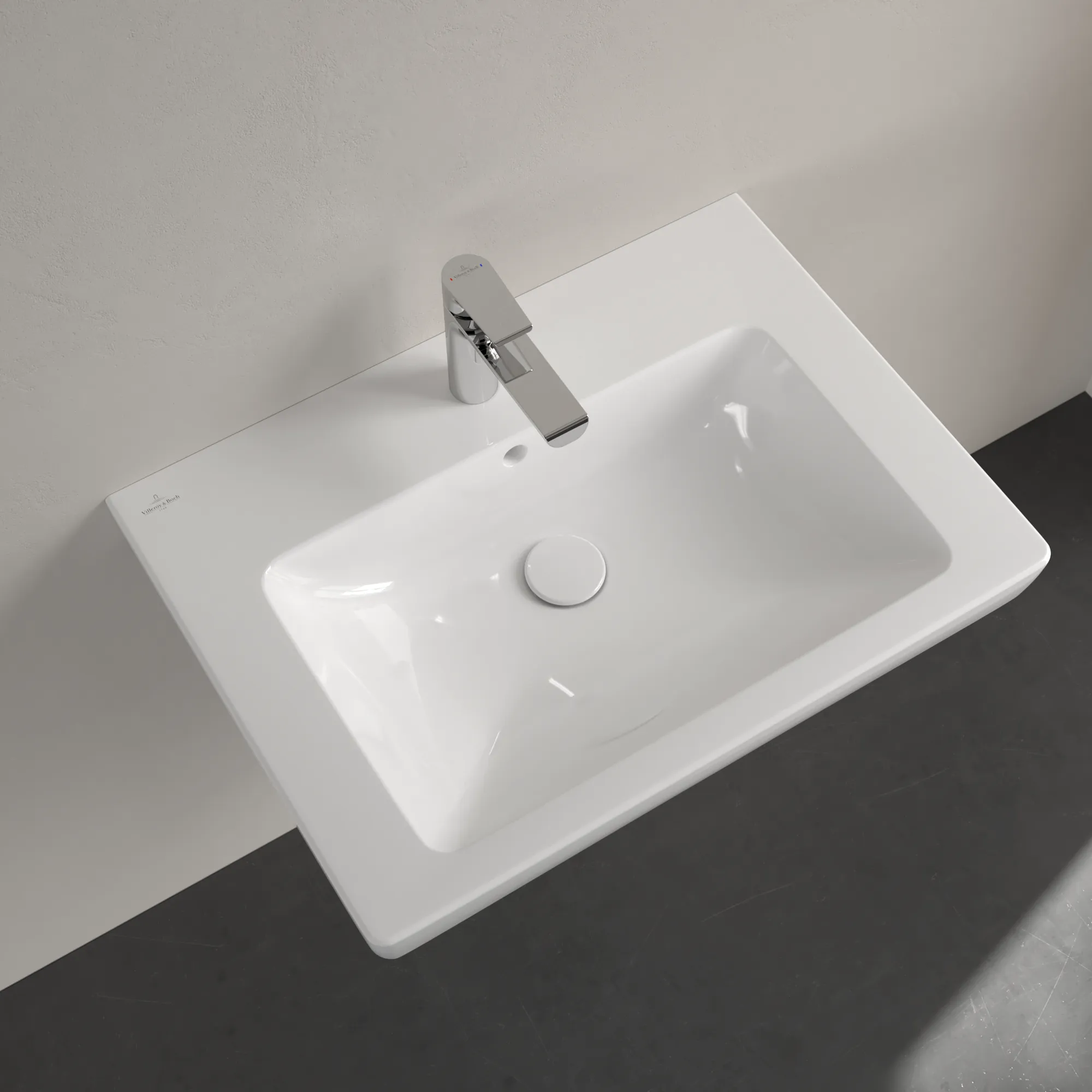Villeroy & Boch Wandwaschtisch „Subway 2.0“ 650 × 470 × 180 mm, mit Hahnlochbohrung, Hahnlochposition mittig, mit Hahnlochbank in Weiß Alpin
