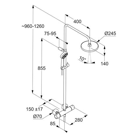 LOGO Thermostat Dual Shower System, Kopfbrause 250mm schwarzmatt