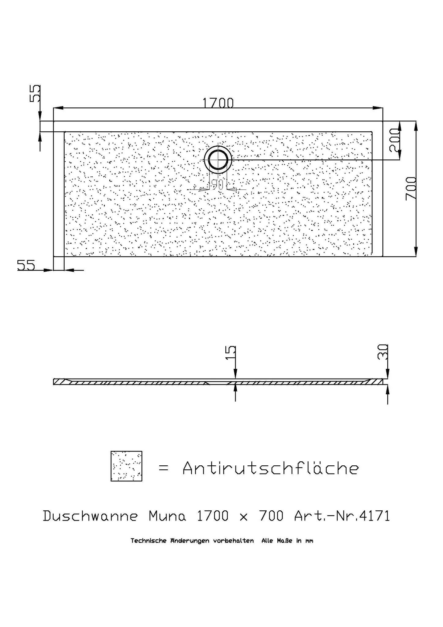 Hoesch Muna Duschwanne Mineralguss Solique, Weiß, 1700x700x30mm Hoesch Muna Duschwanne Mineralguss Solique, Weiß, 1700x700x30mm