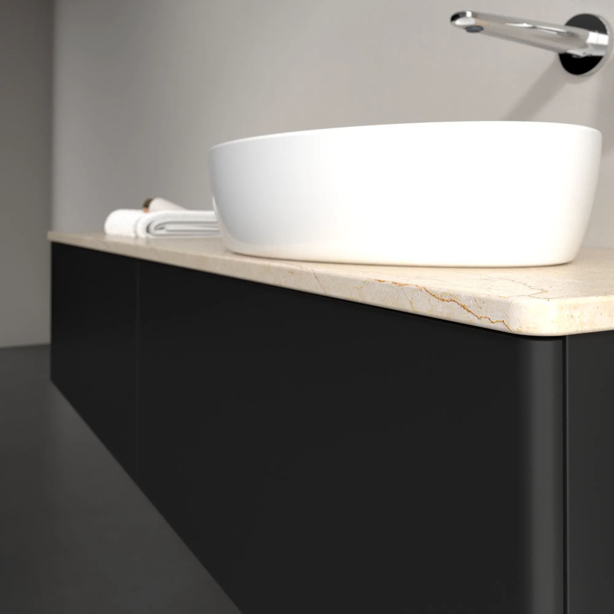 Villeroy & Boch Waschtischunterschrank „Antao“ 1600 × 360 × 500 mm Black Matt Lacquer, für Becken rechts, mit Beleuchtung Villeroy & Boch Waschtischunterschrank „Antao“ 1600 × 360 × 500 mm Black Matt Lacquer, für Becken rechts, mit Beleuchtung